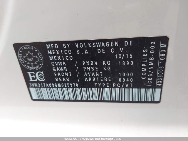 3VW217AU9GM025970 Volkswagen Golf 1.8 Tsi Comfortline/1.8 Tsi Highline/1.8 Tsi Trendline