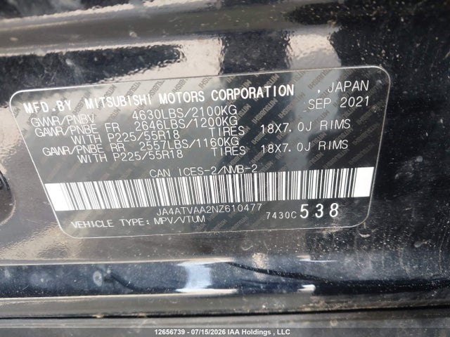 Продаж на аукціоні авто 2022 Mitsubishi Eclipse Cross Gt/se/sel, vin: JA4ATVAA2NZ610477, номер лоту: 12656739