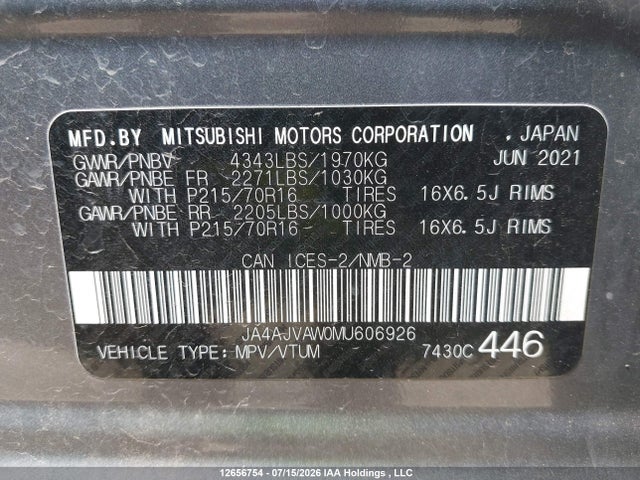 Продажа на аукционе авто 2021 Mitsubishi Rvr Se/sel/le/gt, vin: JA4AJVAW0MU606926, номер лота: 12656754