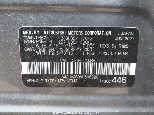 Продажа на аукционе авто 2021 Mitsubishi Rvr Se/sel/le/gt, vin: JA4AJVAW0MU606926, номер лота: 12656754