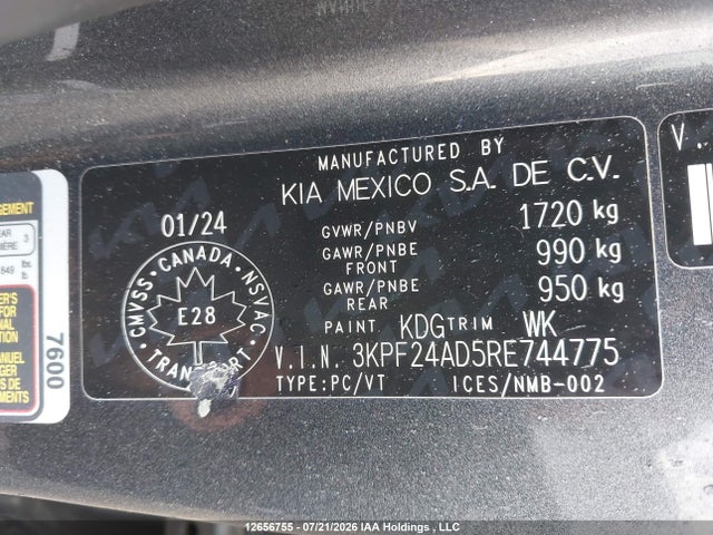 Aukcja sprzedaży 2024 Kia Forte Lx/lxs, vin: 3KPF24AD5RE744775, numer aukcji: 12656755