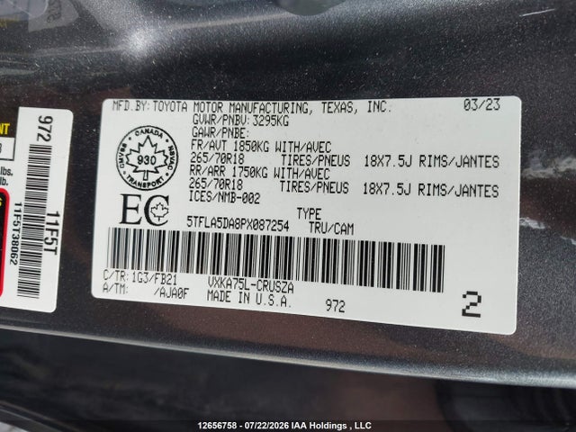 Toyota Tundra 2023 5TFLA5DA8PX087254 Image 9