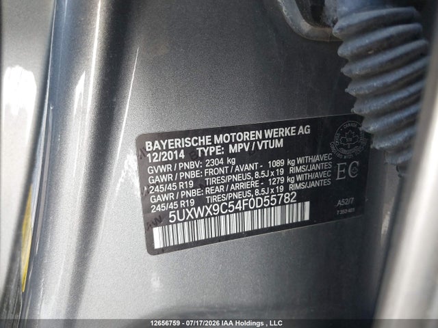 Продажа на аукционе авто 2015 Bmw X3 Xdrive28i, vin: 5UXWX9C54F0D55782, номер лота: 12656759