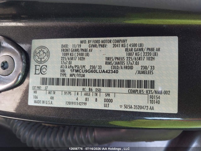 Ford ESCAPE SE 2020 1FMCU9G60LUA42340 Image 9