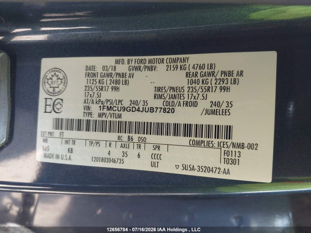Ford ESCAPE SE 2018 1FMCU9GD4JUB77820 Image 9