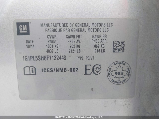 Chevrolet CRUZE LS 2015 1G1PL5SH8F7122443 Image 9