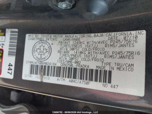 2011 Toyota Tacoma მანქანა იყიდება აუქციონზე, vin: 3TMMU4FN0BM024184, აუქციონის ნომერი: 12656792