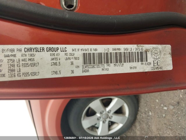 12656801 :رقم المزاد ، 3C4PDCCG8CT251773 vin ، 2012 Dodge Journey Sxt مزاد بيع