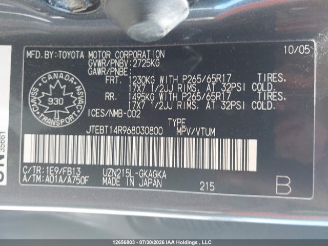 Aukcja sprzedaży 2006 Toyota 4runner Sr5 V8, vin: JTEBT14R968030800, numer aukcji: 12656803
