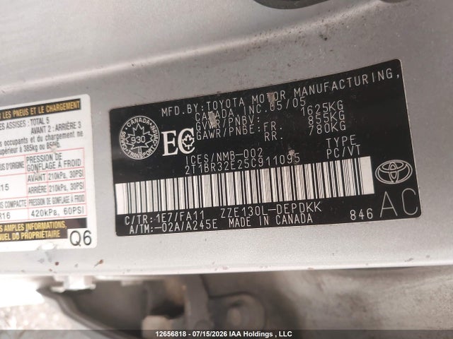 Продаж на аукціоні авто 2005 Toyota Corolla Ce/le/sport, vin: 2T1BR32E25C911095, номер лоту: 12656818