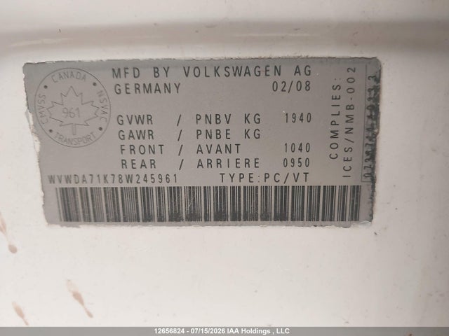 2008 Volkswagen Rabbit 5-door Trendline მანქანა იყიდება აუქციონზე, vin: WVWDA71K78W245961, აუქციონის ნომერი: 12656824