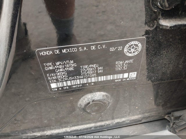 3CZRU5H33NM101085 Honda HR-V LX