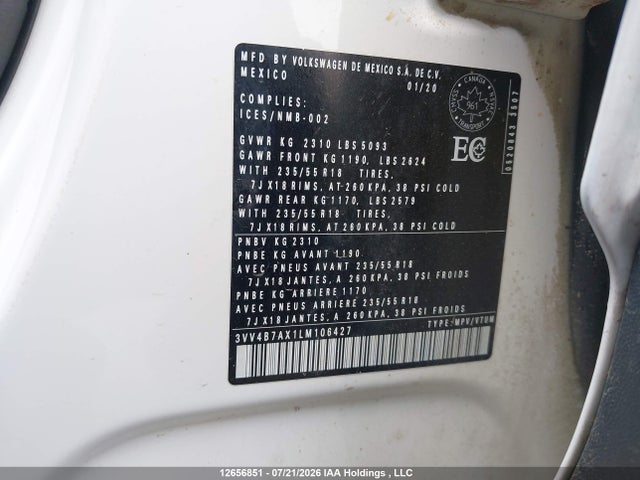 Aukcja sprzedaży 2020 Volkswagen Tiguan Highline, vin: 3VV4B7AX1LM106427, numer aukcji: 12656851