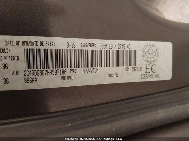 2C4RDGBG7HR597180 Dodge Grand Caravan Cvp/sxt