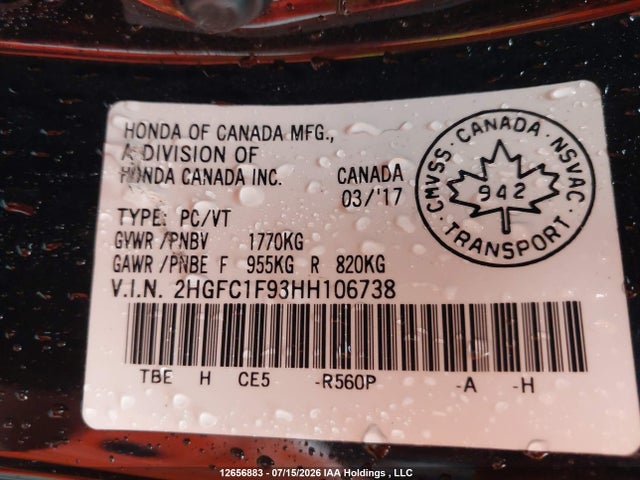 2HGFC1F93HH106738 Honda Civic Touring