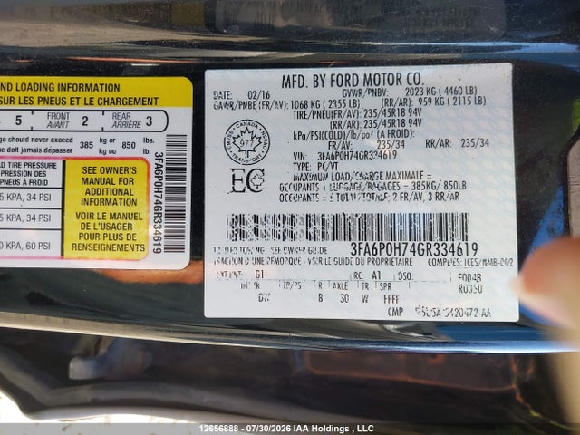 Продажа на аукционе авто 2016 Ford Fusion Se, vin: 3FA6P0H74GR334619, номер лота: 12656888