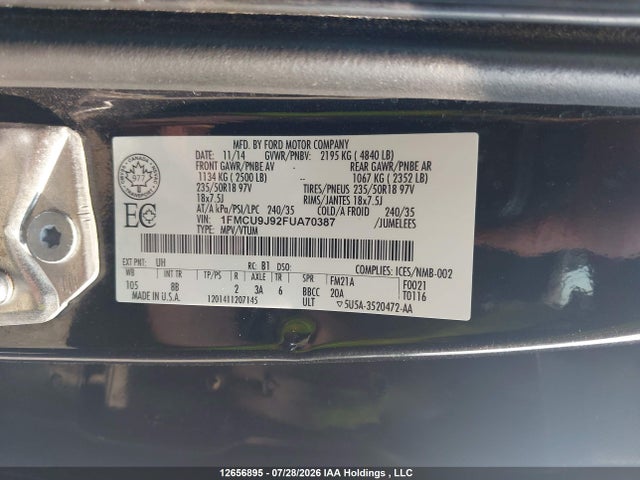 Aukcja sprzedaży 2015 Ford Escape Titanium, vin: 1FMCU9J92FUA70387, numer aukcji: 12656895