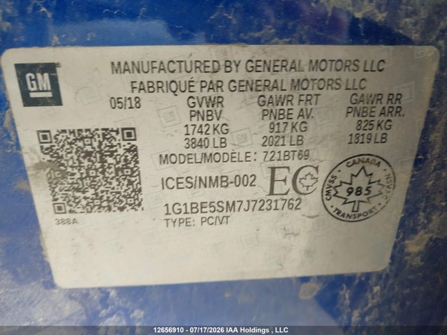 Chevrolet Cruze 2018 1G1BE5SM7J7231762 Image 9