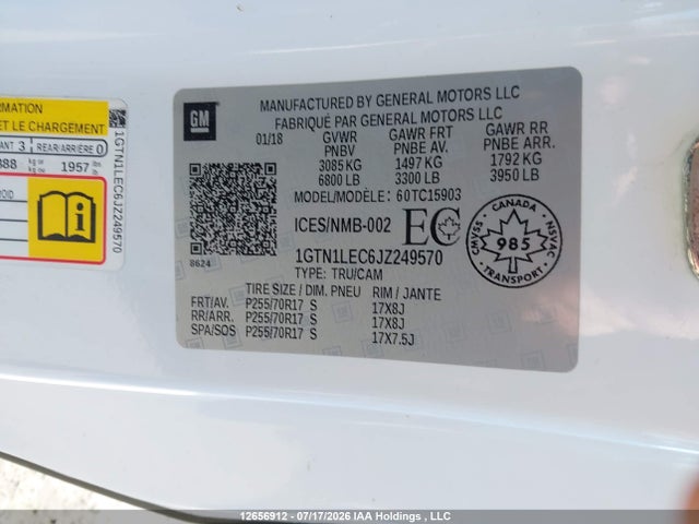 12656912 :رقم المزاد ، 1GTN1LEC6JZ249570 vin ، 2018 Gmc Sierra C1500 مزاد بيع