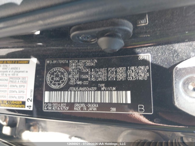 12656921 :رقم المزاد ، JTEBU5JR6B5064309 vin ، 2011 Toyota 4runner Sr5/limited/trail مزاد بيع