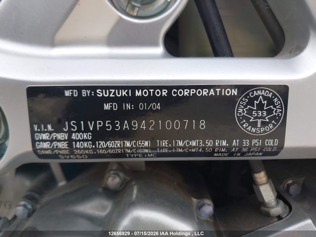 Aukcja sprzedaży 2004 Suzuki Sv650, vin: JS1VP53A942100718, numer aukcji: 12656929