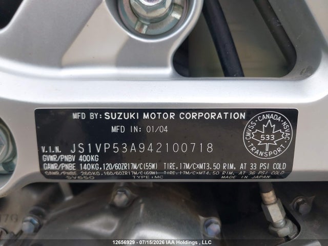 Aukcja sprzedaży 2004 Suzuki Sv650, vin: JS1VP53A942100718, numer aukcji: 12656929
