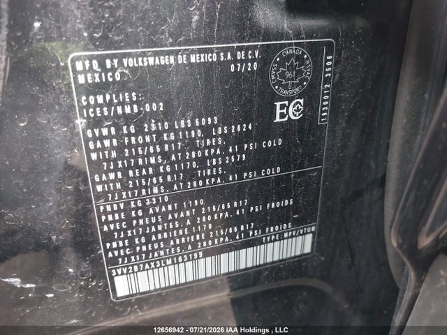 Aukcja sprzedaży 2020 Volkswagen Tiguan Comfortline/iq Drive, vin: 3VV2B7AX3LM163199, numer aukcji: 12656942