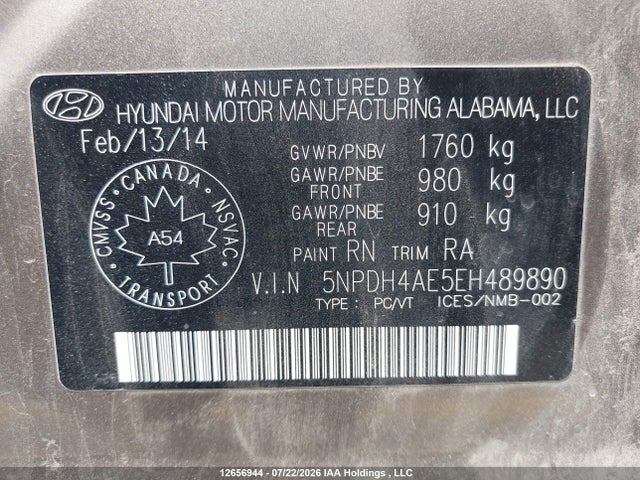 Продаж на аукціоні авто 2014 Hyundai Elantra Gl, vin: 5NPDH4AE5EH489890, номер лоту: 12656944