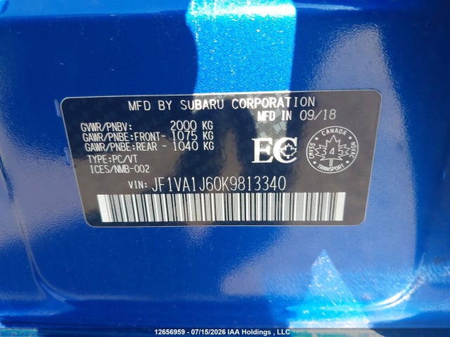 Subaru Wrx Sport-tech 2019 JF1VA1J60K9813340 Image 9