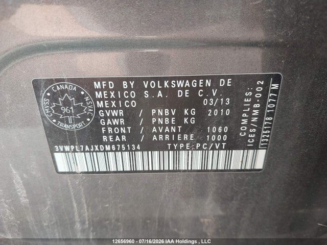 Aukcja sprzedaży 2013 Volkswagen Golf, vin: 3VWPL7AJXDM675134, numer aukcji: 12656960