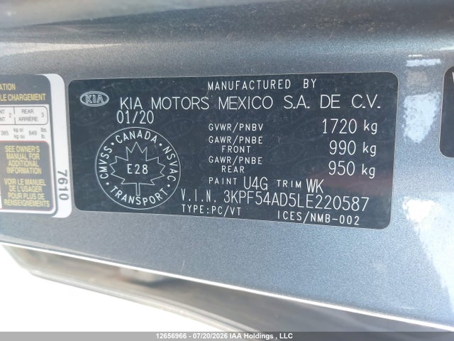 2020 Kia Forte Ex/ex Limited/ex Premium/ex+ მანქანა იყიდება აუქციონზე, vin: 3KPF54AD5LE220587, აუქციონის ნომერი: 12656966