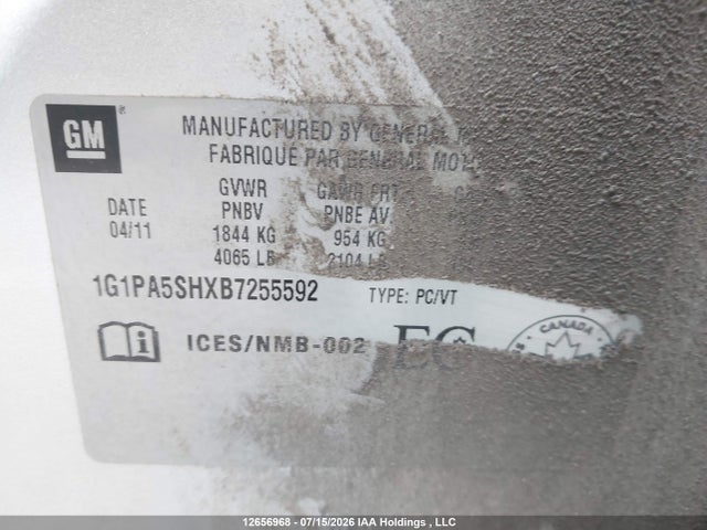 2011 Chevrolet Cruze მანქანა იყიდება აუქციონზე, vin: 1G1PA5SHXB7255592, აუქციონის ნომერი: 12656968