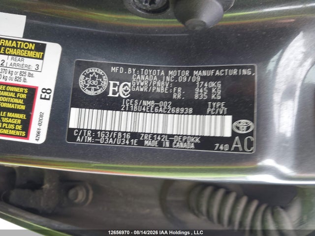 12656970 :رقم المزاد ، 2T1BU4EE6AC268938 vin ، 2010 Toyota Corolla S/le/xle مزاد بيع
