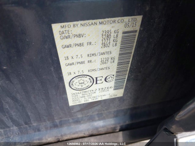 5N1AZ2MH7FN239266 Nissan Murano Platinum/sl/sv