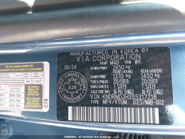 2025 Kia Sorento Sx Prestige მანქანა იყიდება აუქციონზე, vin: KNDRMDJH3S5317218, აუქციონის ნომერი: 12656984