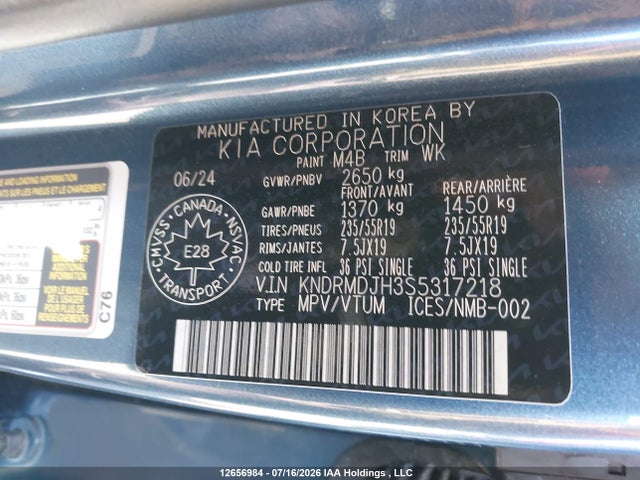 2025 Kia Sorento Sx Prestige მანქანა იყიდება აუქციონზე, vin: KNDRMDJH3S5317218, აუქციონის ნომერი: 12656984