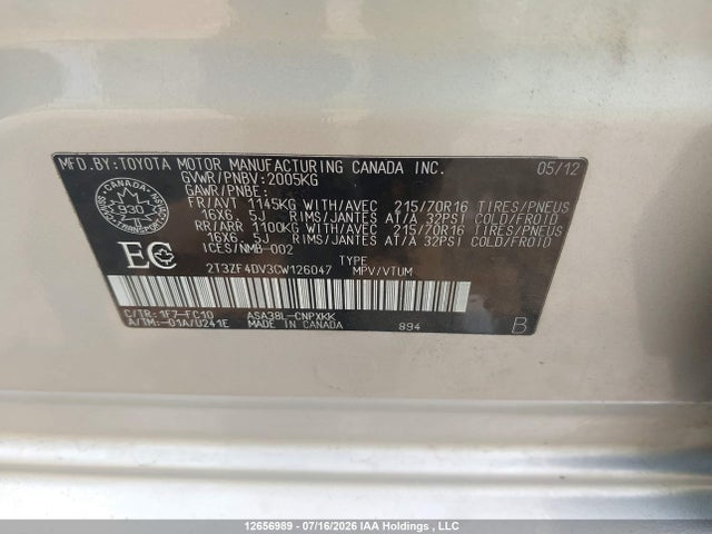 2012 Toyota Rav4 მანქანა იყიდება აუქციონზე, vin: 2T3ZF4DV3CW126047, აუქციონის ნომერი: 12656989