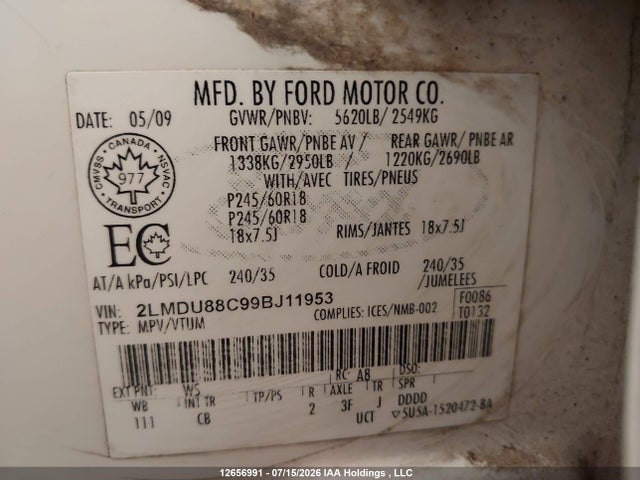 Продаж на аукціоні авто 2009 Lincoln Mkx, vin: 2LMDU88C99BJ11953, номер лоту: 12656991