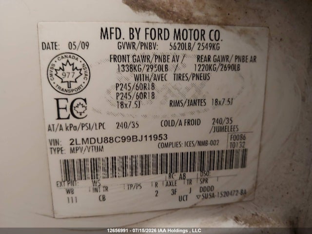 Продаж на аукціоні авто 2009 Lincoln Mkx, vin: 2LMDU88C99BJ11953, номер лоту: 12656991