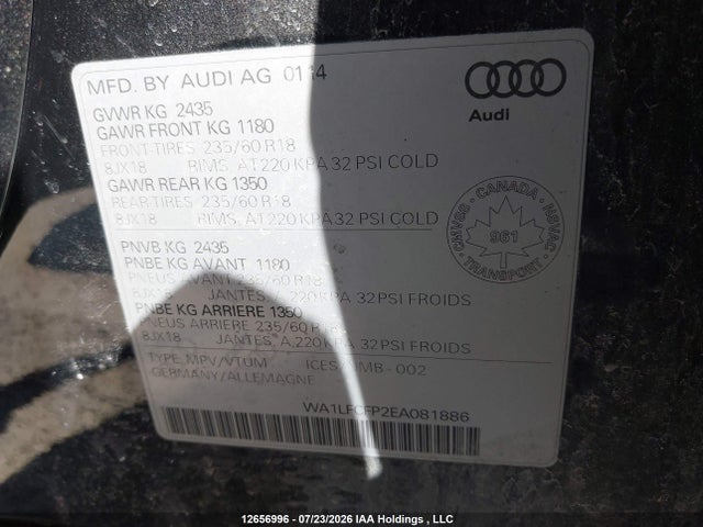 12656996 :رقم المزاد ، WA1LFCFP2EA081886 vin ، 2014 Audi Q5 Premium Plus مزاد بيع