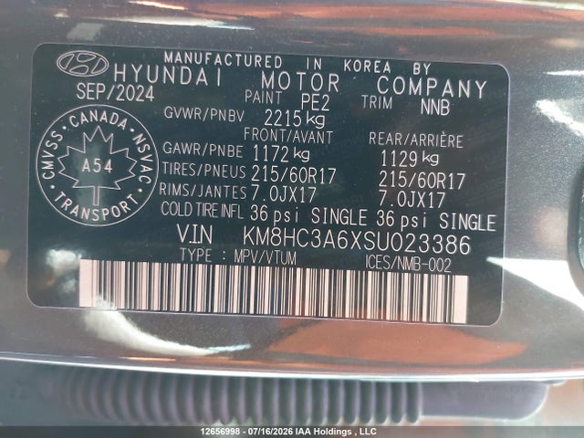 12656998 :رقم المزاد ، KM8HC3A6XSU023386 vin ، 2025 Hyundai Kona Sel مزاد بيع