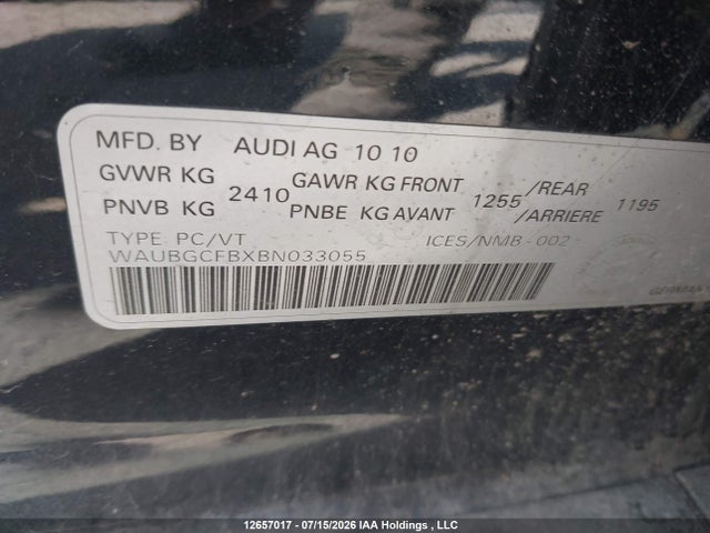 12657017 :رقم المزاد ، WAUBGCFBXBN033055 vin ، 2011 Audi A6 Premium مزاد بيع