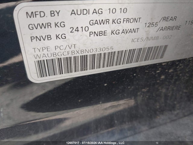 12657017 :رقم المزاد ، WAUBGCFBXBN033055 vin ، 2011 Audi A6 Premium مزاد بيع