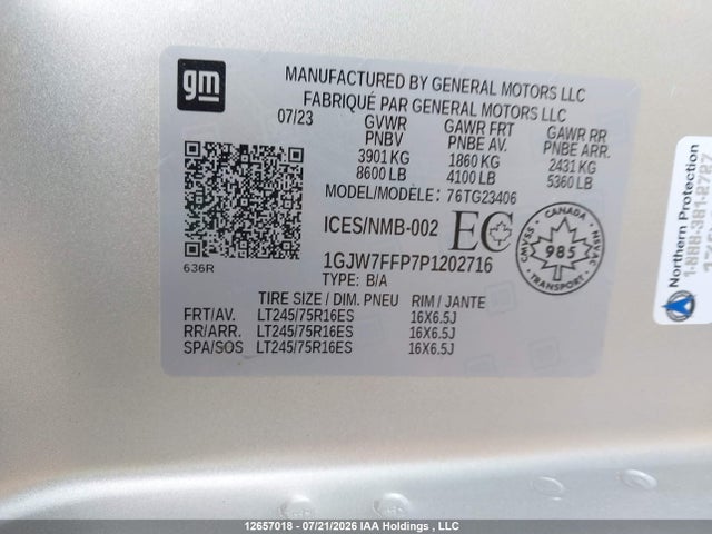 1GJW7FFP7P1202716 GMC Savana G2500 Lt