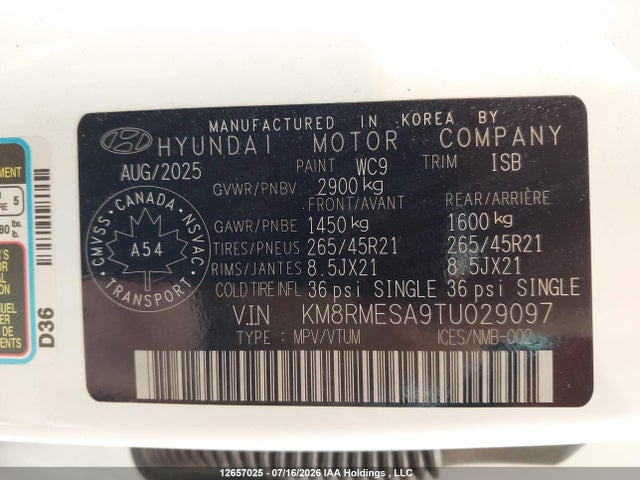 Продажа на аукционе авто 2026 Hyundai Palisade Hybrid Nhl Special Edition/ultimate Calligraphy Hybrid, vin: KM8RMESA9TU029097, номер лота: 12657025