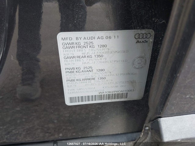 2012 Audi Q5 Premium მანქანა იყიდება აუქციონზე, vin: WA1CKCFP6CA010053, აუქციონის ნომერი: 12657027