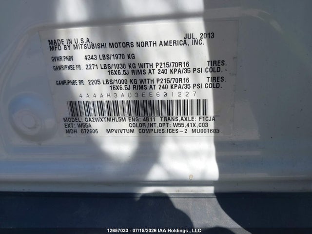Продажа на аукционе авто 2014 Mitsubishi Rvr Es/se, vin: 4A4AH3AU3EE601227, номер лота: 12657033