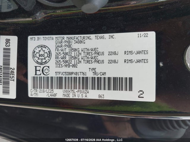 5TFVC5DB0PX017761 Toyota Tundra Hybrid Capstone