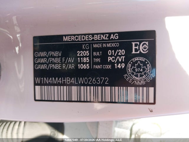 2020 Mercedes-benz Glb 250 4matic მანქანა იყიდება აუქციონზე, vin: W1N4M4HB4LW026372, აუქციონის ნომერი: 12657049