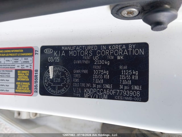 2015 Kia Sportage Sx/sx Luxury მანქანა იყიდება აუქციონზე, vin: KNDPCCA60F7793908, აუქციონის ნომერი: 12657063